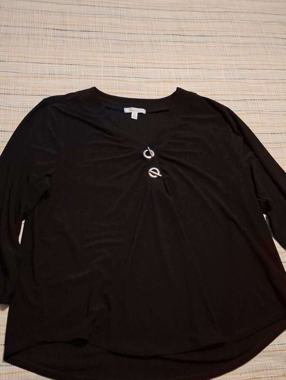 Avenue Black Long Sleeve Top with Silver Ring Accents